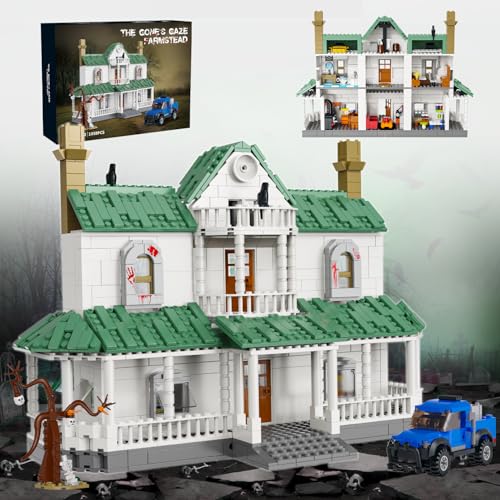 Halloween Haunted House Building Kit, 1058 Pcs Hershels Farmhouse with Truck Tree from Horror Movies, Mansion Building Blocks Compatible with Lego Set, Collectors Display Model Scary Toys Kids