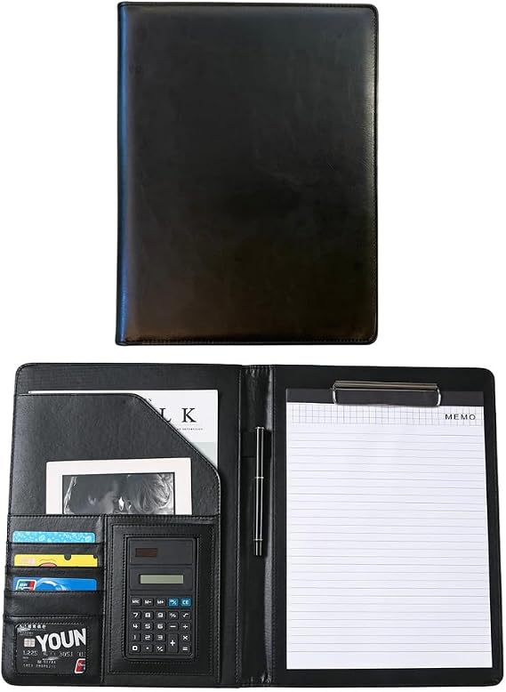 Leather Portfolio Binder for Business use, Document Organizer with Smart Storage, Calculator, Writing pad, padfolio All in one, Professional Binder Portfolio for Women and Men