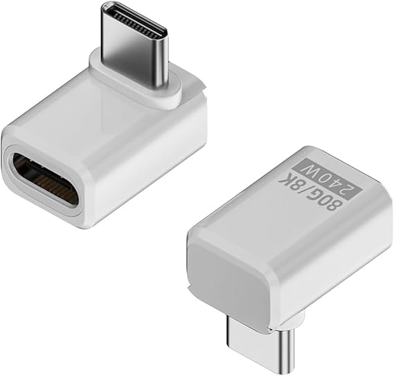 USB C Adapter 240W, Right Angle 90 Degree USB C Male to Female Extender | Right Angle Support 80Gbps Data Transfer, 8K Video with LED Light for ipad, MacBook, Tablet, Phone, 2pcs