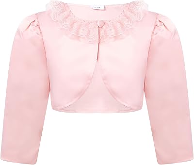 Sholeno Kids Girls Lace Neckline Bolero Shrug Long Sleeve One Button Open Cardigan Dress Cover Up