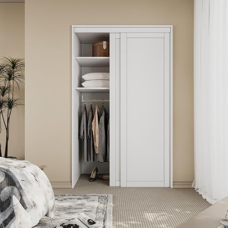 48 x 80 Paintable Sliding Closet Door, Solid Core & Primed Water-Resistant Panels, Build Quality & Easy to Install Double 25 Pre-Assembled Panels with Hardware Kit