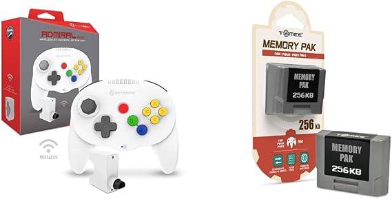 Hyperkin Admiral Premium BT Controller for N64 (White) + Tomee 256KB Memory Card for N64 Bundle