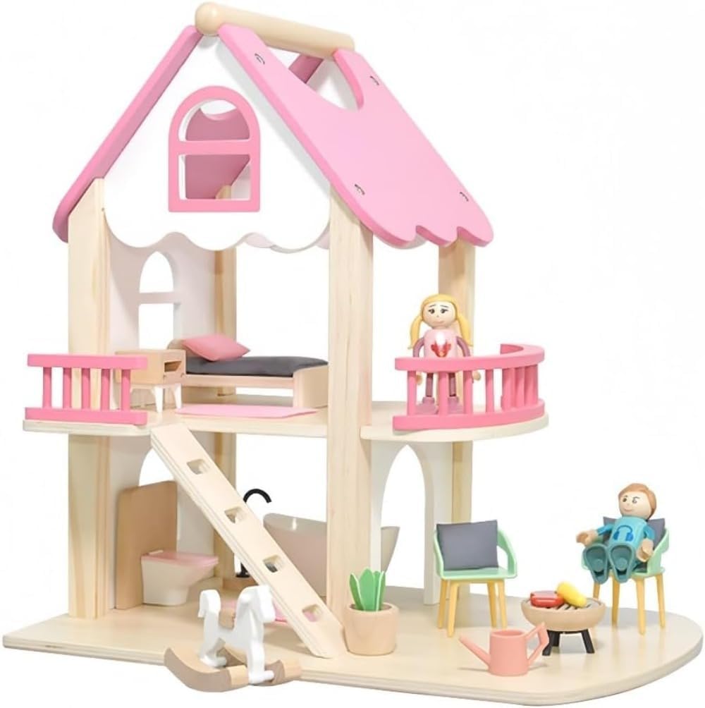Kids Playhouse Toys, Wooden Simulation Dollhouse, Portable, Educational, Princess Dollhouse, Baby Playhouse Villa, Easy to Assemble, Parent-Child Interactive Small House Toys