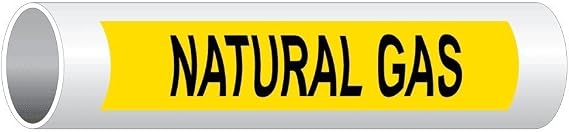 Natural Gas (Black Legend On Yellow Background) Pipe Label Decal, 8x2 inch 5-Pack Vinyl for Pipe Markers Hazmat, American Made Safety Stickers