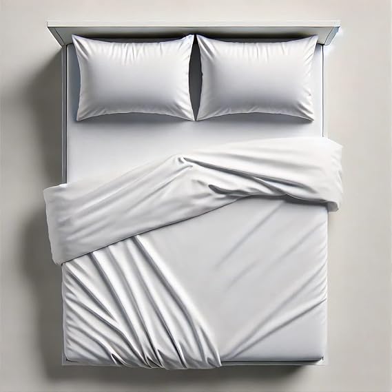 VACUUM Bed Sheet Set, 4Pc Microfiber Polyester Sheets Queen Size Bed Set, Soft & Breathable Percale Weave, Deep Pocket Queen Sheets, Hotel-Quality Bed Sheets Queen Size - White Bed Sheets (White)