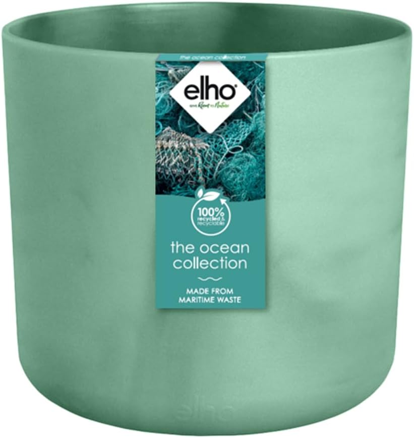 elho The Ocean Collection Round 18cm - Flower Pot Indoor - 100% Recycled - Made with Marine Waste - GreenPacific Green