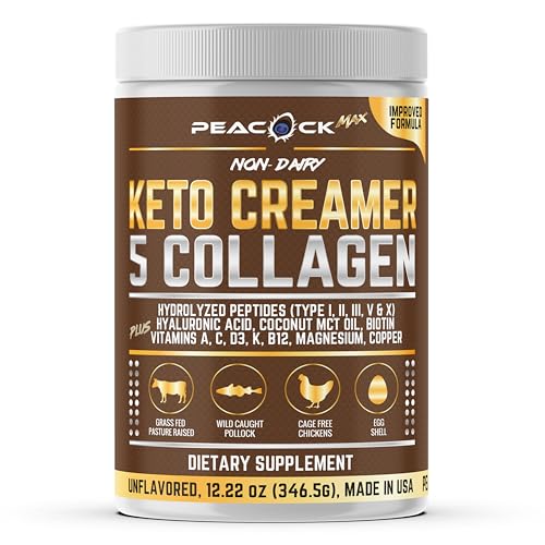 Collagen Keto Coffee Creamer Powder 12.2 oz - Hydrolyzed Collagen Peptides with Coconut MCT Oil, B12, Magnesium, Unflavored Protein Powder, Sugar Free Coffee Creamer for Smoothies & Baking
