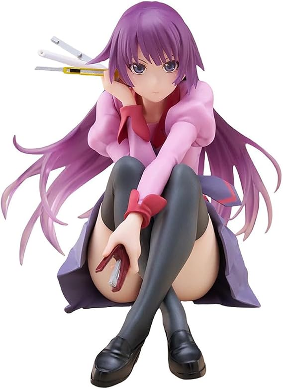 Hitagi Senjougahara Figure with Acrylic Display Case, 13cm Sitting Pose Edition Senjougahara Hitagi Figure Statue Handmade Collectible Desktop Decoration