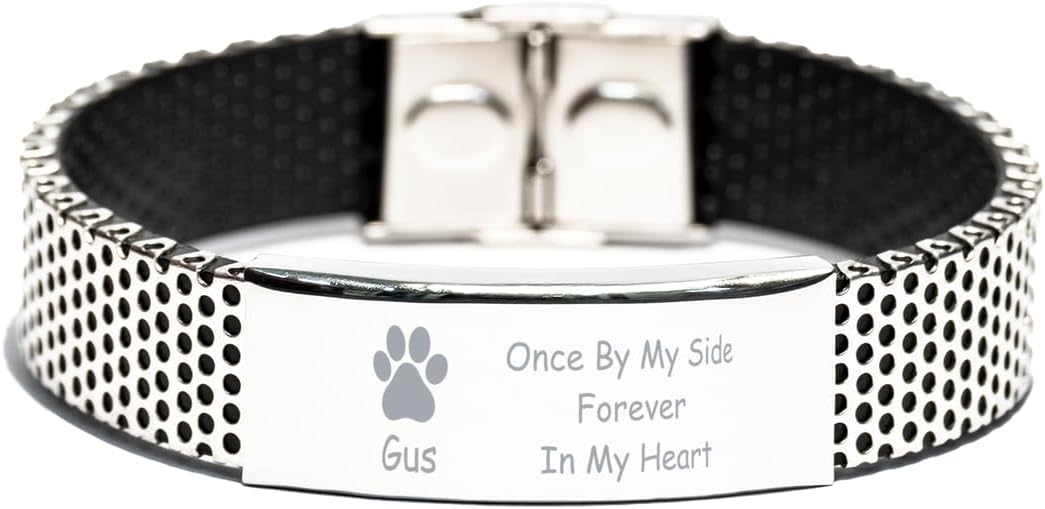 Gus Once By My Side Forever In Heart Stainless Steel Bracelet - Loss of Pet Remembrance Dog Cat Paw Pets Lover Memorial Gifts for Men Women, Engraved