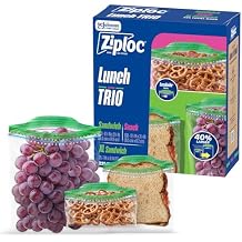Ziploc Brand Lunch Trio Variety Pack with EasyGuide Texture, Grip n Seal Technology, 225 count