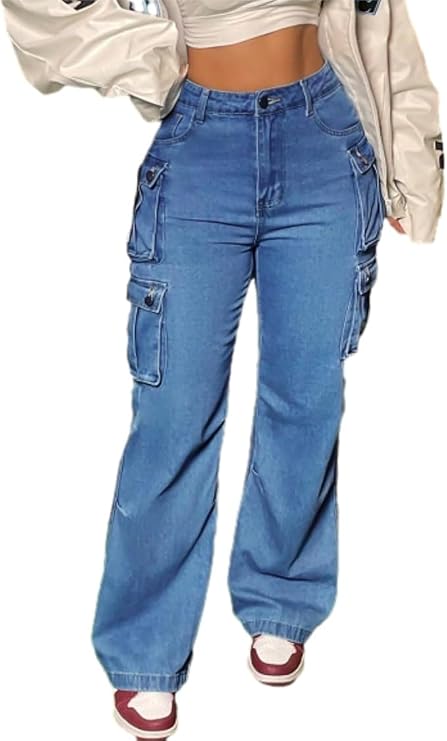 Women's High Waist Baggy Cargo Jeans Flap Pocket Y2K Streetwear | High Waist,Streetwear,y2k,Flap Pocket,Boyfriend,Casual,Trendy,Fashion,Holiday,Comfortable,Stylish,Multiple colors available