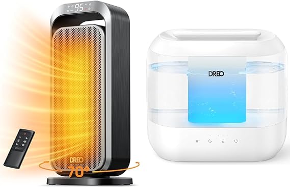 Bundle of DREO Humidifiers for Bedroom, Top Fill 4L Supersized Cool Mist Humidifier + DREO Quiet Space Electric Heaters for Indoor with Remote, PTC Ceramic Heater with Thermostat