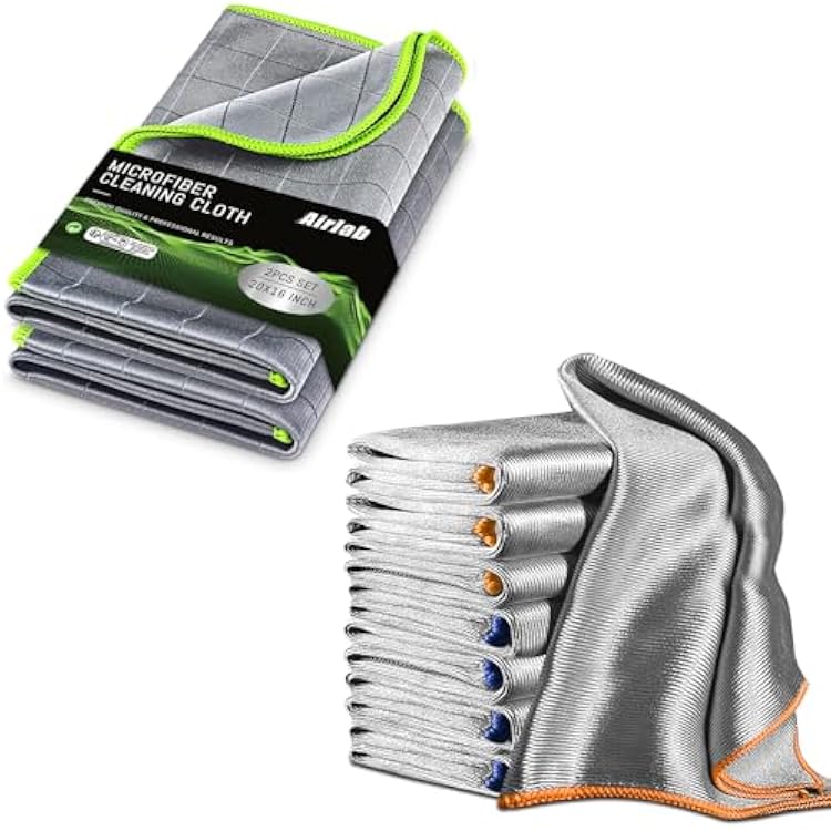 Airlab Microfiber Cleaning Cloths Polishing Windows Glass Lint Free Rags, Pack of 8 and Carbon Microfiber Towels for Car Polishing Cleaning Cloth, Pack of 2