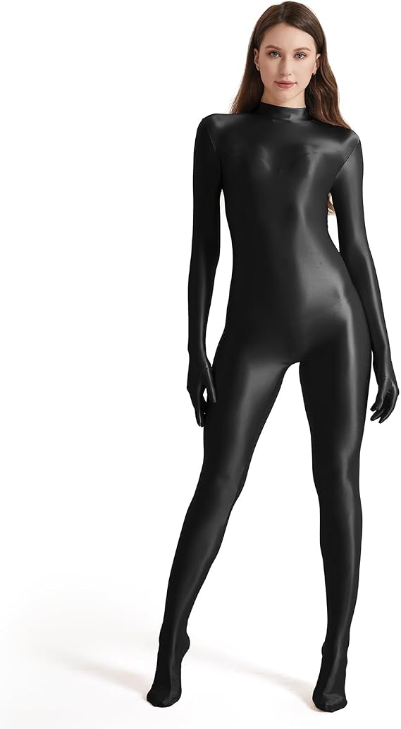Shiny Zentai Bodysuit For Adult Women's High neck  Body Tights Jumpsuit Stretchy Catsuit Cosplay