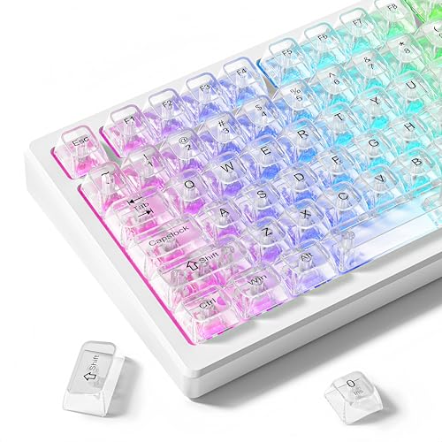 dagaladoo White Clear keycaps,Transparent keycaps 60 75 100 Percent,Ceramic Jelly Key caps Set,Shine Through Key caps,MDA Profile Keyboard Key Cap for Mx Switches Mechanical Keyboard