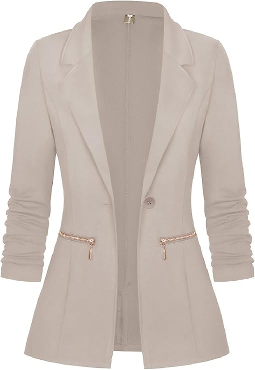 Genhoo Women's Long Sleeve Blazer Business Casual Cardigan Jacket Work Office Blazer with Zipper Pockets