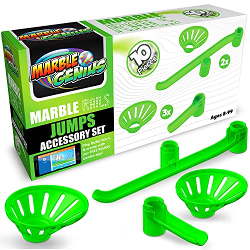 Marble Genius Add-on Accessory Marble Rails Jumps Set, 10 Piece Marble Run for Kids 8 2 Standard Jumps, 3 Small Jumps, 5 Catches, STEM, Great for Kids & Teens