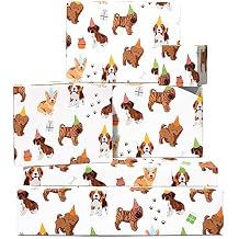 CENTRAL 23 White Wrapping Paper - Dog Gift Wrap Funny - 6 Sheets Of Birthday Gift Wrap - Celebration - For Men Women Kids - Cute Recyclable Wrapping Paper Christmas For Boys Girls