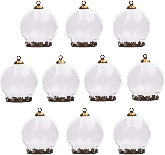 10set 30x20mm mini Empty Clear Glass Globe Bottle with Base & Cap Set Glass Dome Cover Glass Vial Pendant Jewelry findings Supply (Bronze Crown)