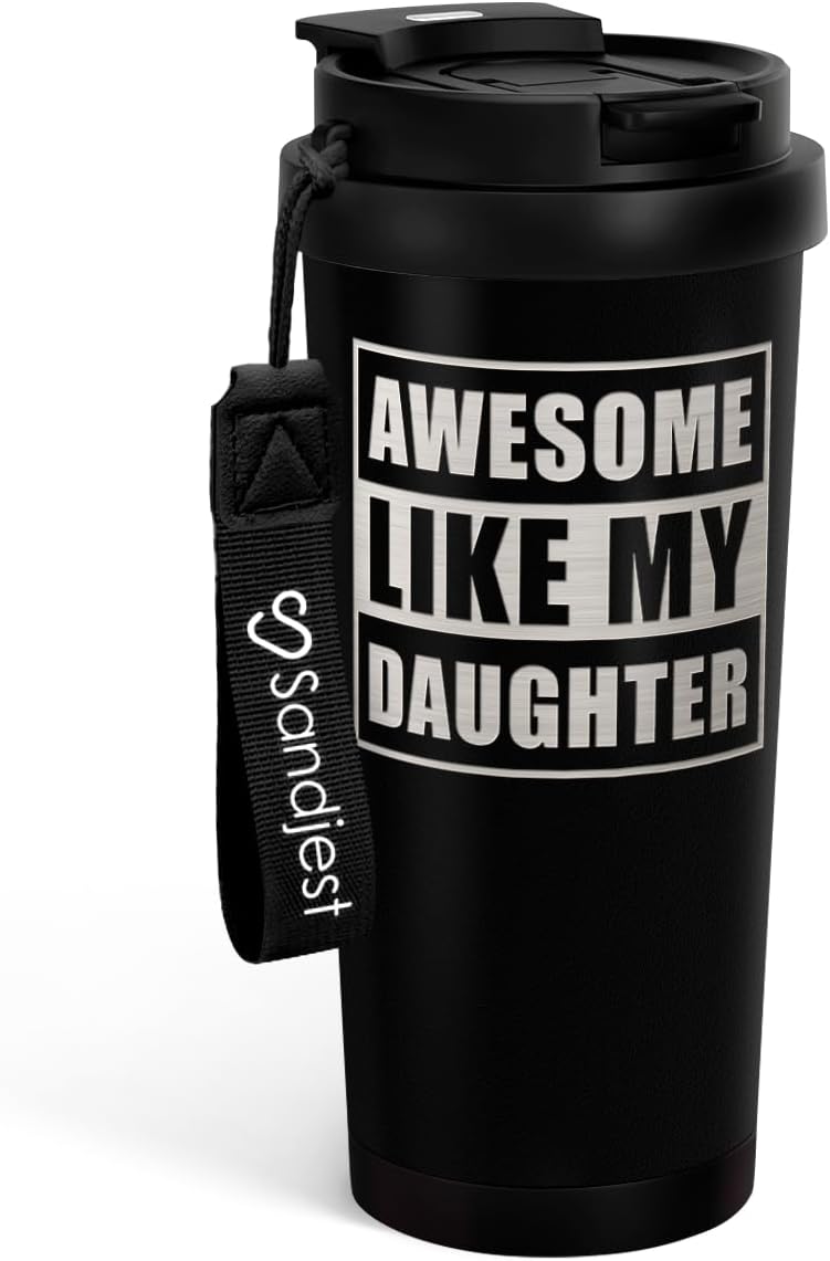 Dad Tumbler from Daughter - Stainless Steel 2-in-1 Lid Coffee Tumbler 18 oz, Awesome Like My Daughter Insulated Travel Mug Gift for Men Husband Dad, Birthday Christmas Fathers Day