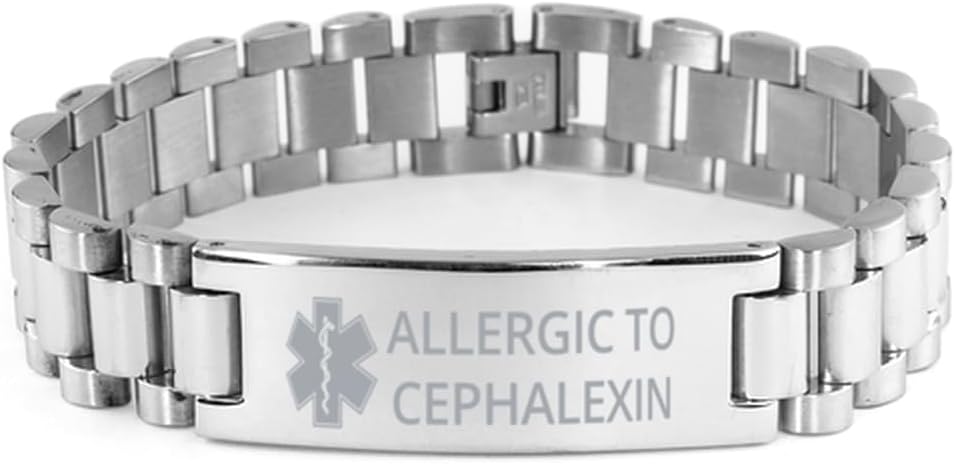 Medical Alert Ladder Stainless Steel Bracelet, Allergic to Cephalexin Awareness, SOS Emergency Health Life Alert ID Engraved Stainless Steel Adjustable Bracelet For Men Women