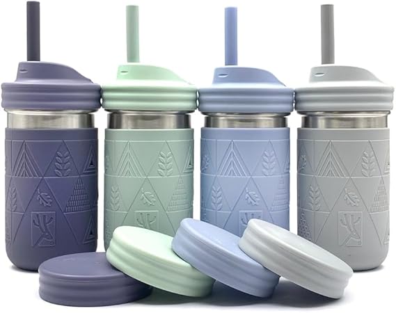Elk and Friends Kids 14oz Stainless Steel Mason Jars + Sleeves + Lids | 4pk