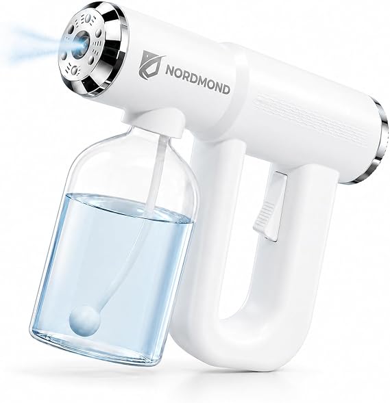 The Original Disinfectant Fogger Machine - Professional Sanitizer Sprayer - ULV Atomizer & Nano Steam Gun Rechargeable Barber Spray Gun with Blue Light (White)