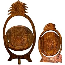 Fruit-Shaped Decorative Basket, Hand-Carved Solid Wood, Collapsible Lay-Flat Design for Fruits, Candies, Chocolates, More Stylish Kitchen Decor (Pineapple)