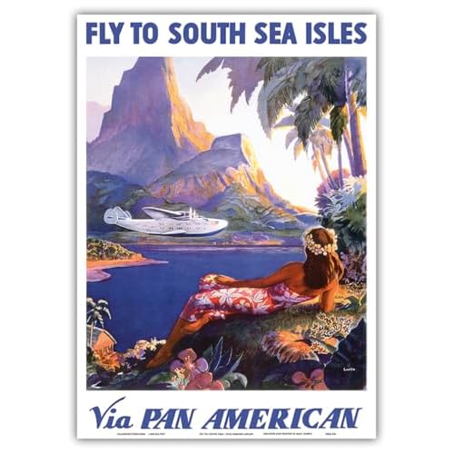 Fly to South Seas Isles via Pan American Airways PAA Hawaii - Vintage Airline Travel Poster by Paul George Lawler c.1940s - Master Art Print 10in x 14in