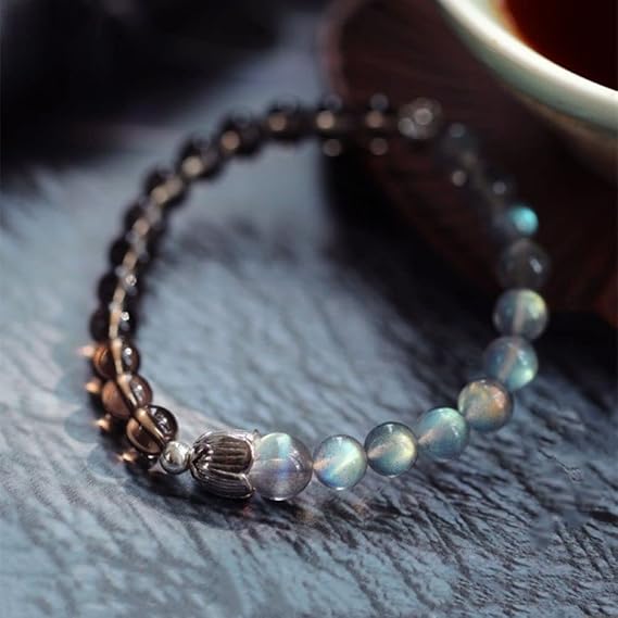 JIAREN Chakra Bracelet, 6Mm Natural Citrine With Moonstone Beaded Bracelet Gemstone Friendship Bracelet Adjustable Chakra Bracelets Charm Jewelry Gift for Women Men