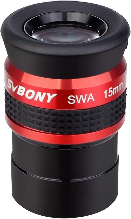 SVBONY SV154 Telescope Eyepiece 1.25 inch SWA 70 Degree 15mm Super Wide Angle Telescope Accessory with Twist Up Eyecups red