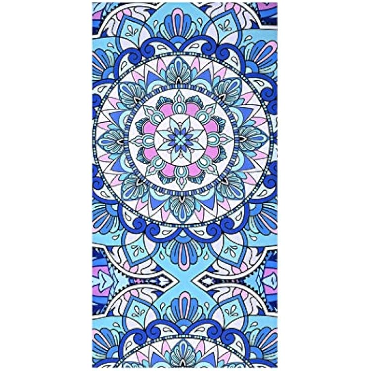 LIVILAN Mandala Microfiber Beach Towel, 30x60 Oversized, Boho Bohemian Design, Soft, Quick Dry, Super Absorbent, Thin, for Pool, Swim, Travel, Bath, Unique Blue Mandala Gifts for Women, Kids