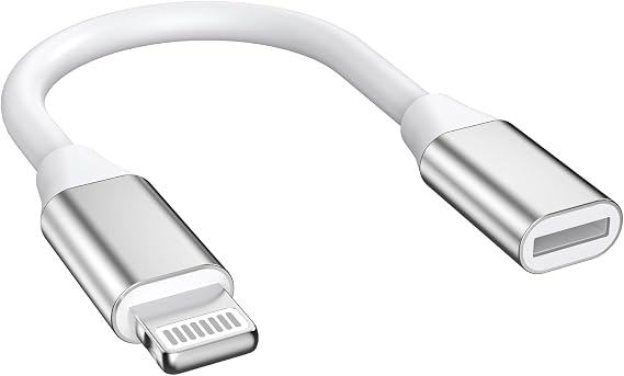 9cm Lightning Male to Lightning Female Charger Adapter,iPhone Extension Charging Adapter Cable Cord Connector Converter Dongle Compatible with iPhone 14 13 12 11 XS XR X 8 7 6 Not USBC