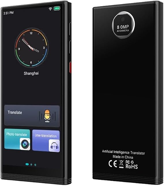 AI Language Translator Device, 138+ Languages Online &amp; Offline, 8MP Camera for Photo Translation, Pocket Smart Tech