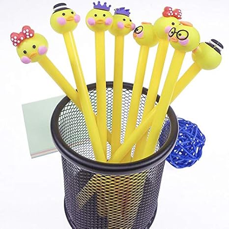FAMOORE Yellow Duck Creative Expression Gel Ink Pen Cute Kawaii Black Writing Pens Black Ink Gel Pen Party Gift Gel Ink Pens Funny School Stationery Office Supplies(8PCS)