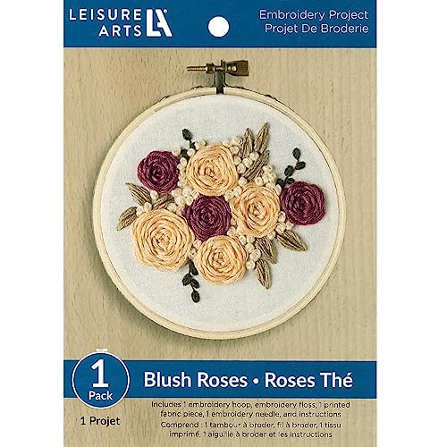 LEISURE ARTS Embroidery Kit 4 Blush Rose French - Embroidery Kit for Beginners and Adults, Cross Stitch Kits with Patterns, DIY Starter Set for Seasonal Craft Projects