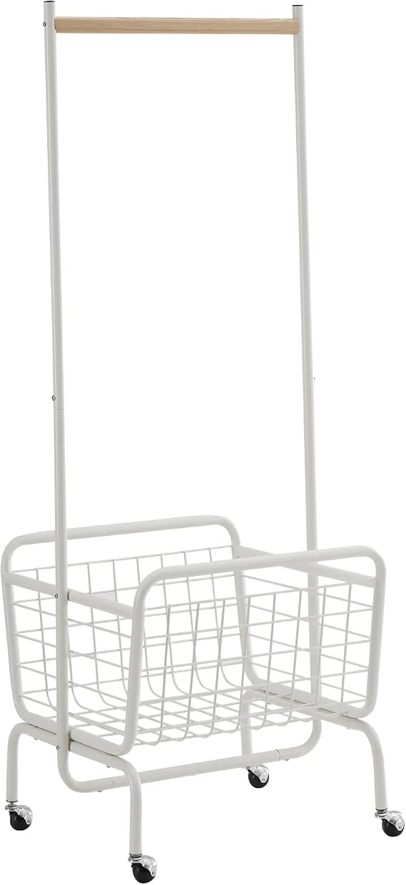 Proman Products Luci Convenient Metal Clothes Rack ST17260 with Lockable Caster Wheels, Storage & Clothes Hanging Bar , Heavy Duty Clothing Rack, White