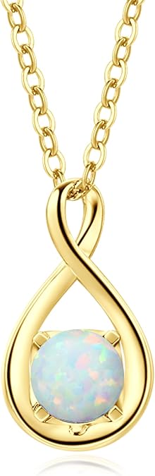 FANCIME 14K Solid Gold Birthstone Infinity Pendant Sterling Silver Chain