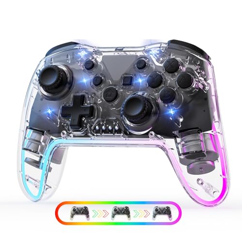 Comdigio Wireless Controller for SwitchLiteOLEDPCAndroidiOS - Ergonomic Gamepad with 7 Color RGB Lighting, TurboVibration Adjustment & One-Key Wake-Up Function