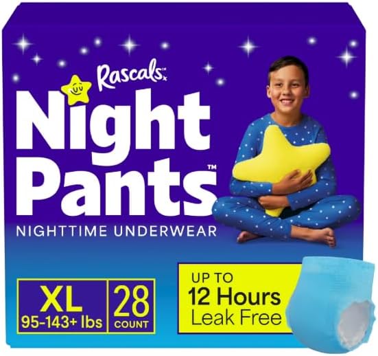 Rascals + Friends ~ Night Pants Absorbent - Boys Nighttime Bedwetting Underwear, XL (95-143+ lbs) - 28 Count