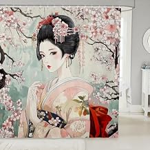 Feelyou Kids Japanese Geisha Shower Curtain 72"x72" Boys Girls Cherry Blossoms Bathroom Shower Curtain Set Japanese Style Bath Curtain