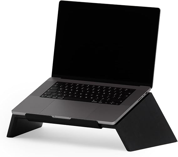 Oakywood Wooden Slanted Laptop Stand for Desk - Convenient Riser & Holder - Ergonomic Wood Stand - 45x22x14cm - for 13-14" Laptops Black