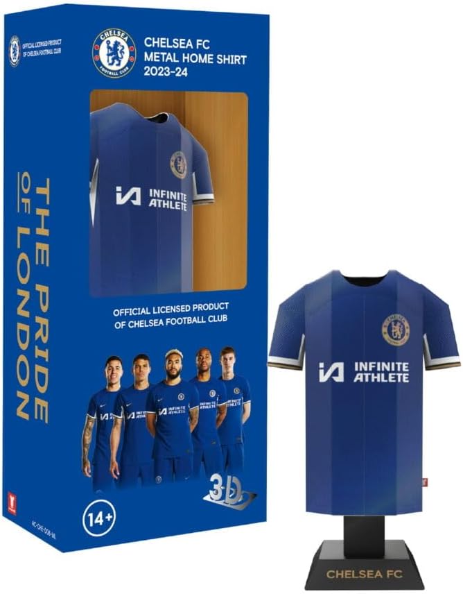 Chelsea FC 2324 Home Metal Football Shirt - Officially Licensed Miniature Alloy Replica Jersey Collectible Display Gift - Personalise Customisable Name &amp; Number Decals Locker Room