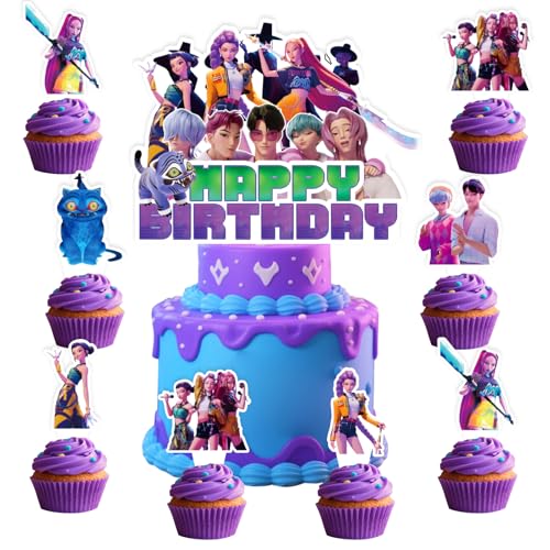 Korean Idol Demon Movie Hunters Birthday Party Decorations, 25 Piece Cake and Cupcake Toppers Set, Cartoon Animation Theme for Kids Birthday Celebrations