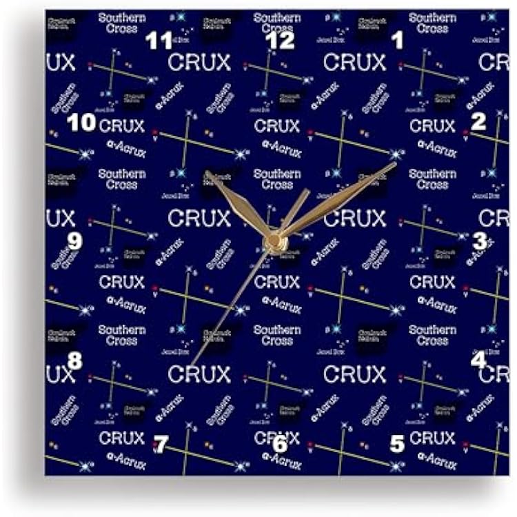 3dRose Wall Clock Silent - 15 inch - Southern Constellation Crux or Cross. The Main or Alpha Star Acrux - Alexis Design - Pattern Zodiac and Constellations