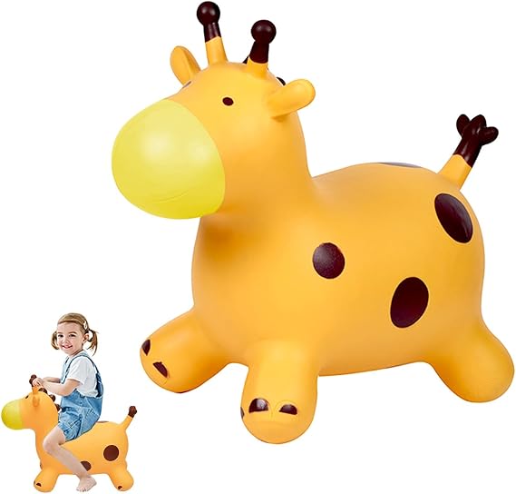 Hopper Animal For Kids,Inflatable Giraffe Hopper Bouncy Ride On Jumping Toys For Boys Girls Toddler Birthday Gift (Yellow)
