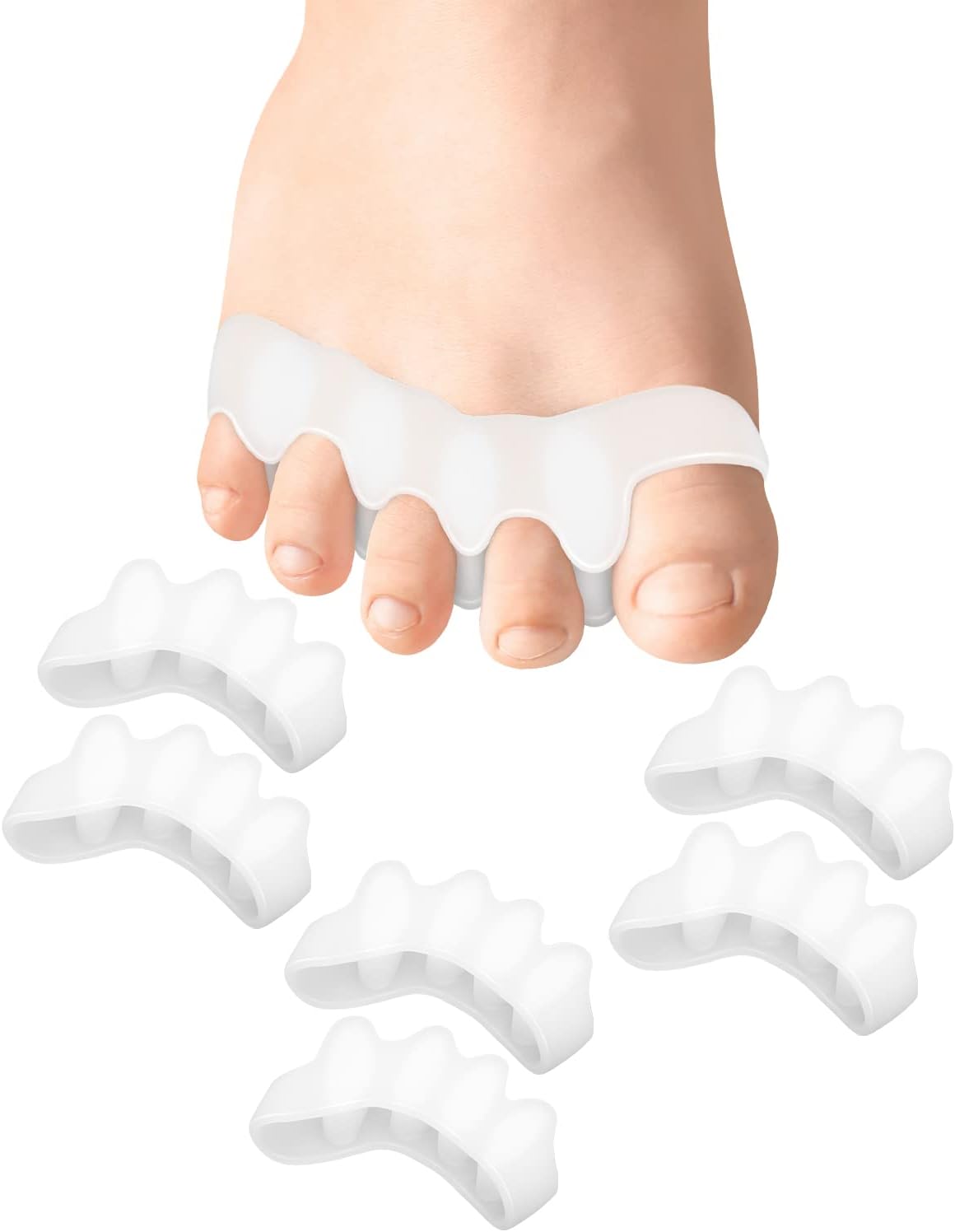 Soft Toe Spacers for Correct Toes Alignment, 3 Pairs Gel Toe Separators Bunion Corrector for Children Foot Pain Relief, Toe Straightener for Plantar Fasciitis White