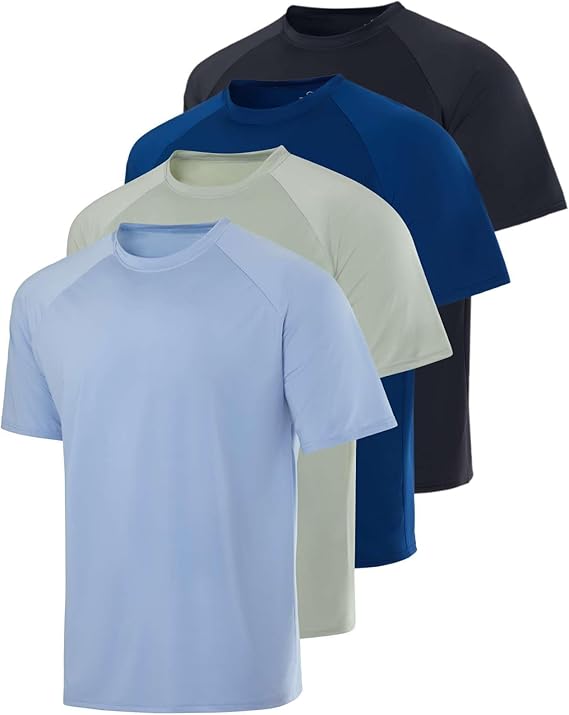 Real Essentials 4 Pack: Mens Short Sleeve Rash Guard Shirt Quick Dry UPF 50+ Sun Protection Swim (Available in Big & Tall)
