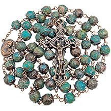 Nazareth Store Vintage Design Rosary Natural Jasper Stone Beads Necklace Holy Soil Medal & Cross Crucifix Religious Rosaries Terra Santa Jerusalem Collection