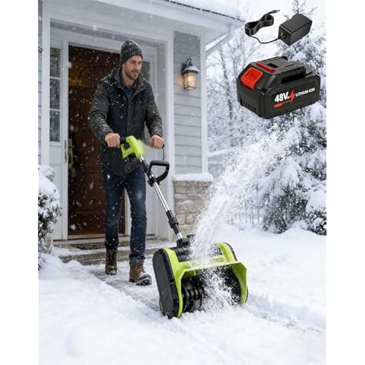 Brushless Cordless Electric Snow Shovel with 4.0 Ah Battery and Charger, 13inch Electric Snow Blower, Clears 8 Deep & 13.5 Wide Snow in One Pass, with 30ft Snow-Throwing Range 1 Battery